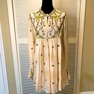 Free People Bali Golden Sun Embellished Beaded Party Mini Dress XS Beachy Flower